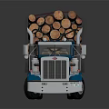 Blue Logging Truck Loaded With Large Pine Logs On Flatbed Trailer 3d model