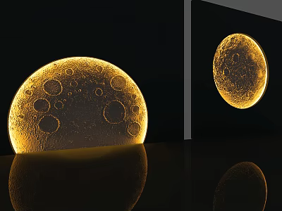 Modern Background Wall With Glowing Circular Moon Decor And Textured Reflection 3d model