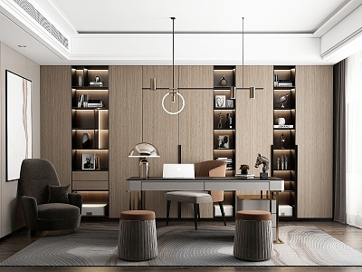 Light Luxury Study Desk Writing Desk Bookcase Bookshelf Display Locker Casual Sofa Study Chandelier 3d model