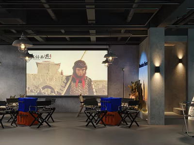 Industrial Style Milk Tea Shop Featuring Projection Screen And Comfortable Leisure Seats 3d model