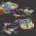 Cartoon Style Rocky Ground Scene With Twisted Tree Roots And Purple Gems