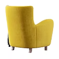 Yellow Armchair with Plaid Pillow and Gray Blanket on Wooden Legs