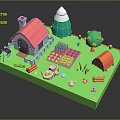 Small House 3D Model With Garden Fence Apple Tree Vegetables And Small Animals