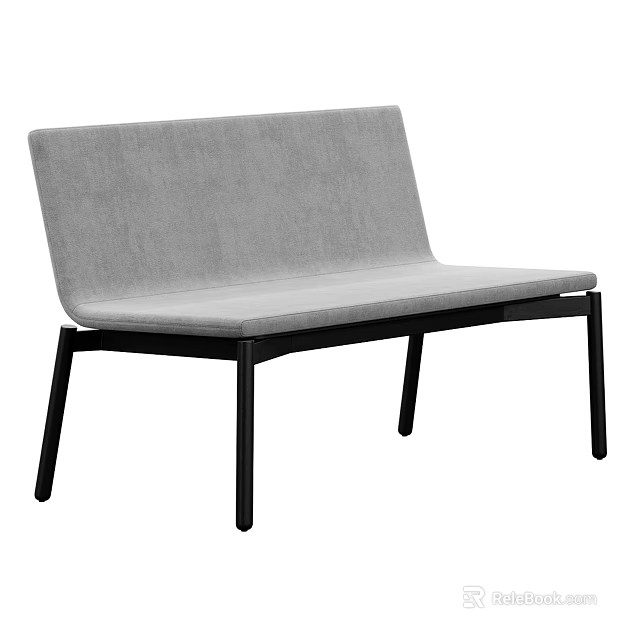 Light Gray Public Chair With Backrest And Black Metal Legs Modern Design For Public Spaces 3d model 