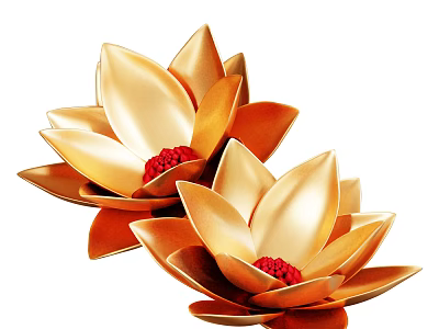 Decorative Ornament Set Featuring Two Golden Lotus Flowers With Red Centers For Home Decor 3d model