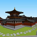 Ancient Chinese Architecture With Traditional Courtyard Plaza Stone Pavements And Classic Roof Structures