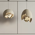 Modern Egg Shaped Chandelier with Cracked Texture and Beige Finish for Interior Lighting