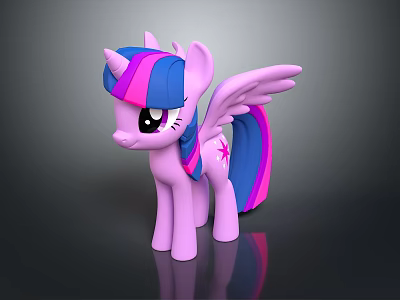Pink Unicorn Pony Plush Toy With Wings Blue Purple Mane Tail And Star Design 3d model