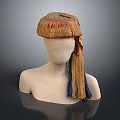 Game Movie Character Woven Straw Hat With Red Decoration And Blue Beige Tassel On Mannequin
