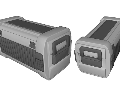 Two Gray Hard Shell Storage Boxes With Black Panel And Textured Handle Design 3d model