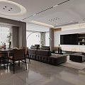 Modern Living Dining Room Interior With Sofa Dining Table TV Wall And Ceiling Light 3d model
