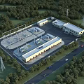 Modern Industrial Factory Building Complex With Transmission Towers And Green Surroundings