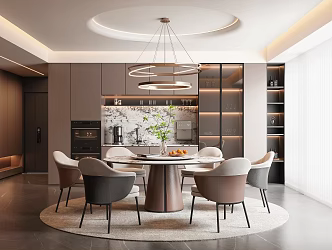 Modern Italian Light Luxury Restaurant Dining Table and Chair Combination Round Dining Table and Chair Leather Dining Table and Chair Italian Light Luxury Dining Table and Chair Italian Dining Side Cabinet Round Chandelier Dining Table Ornaments 3d model
