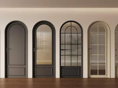 Collection Of Arched Doors With Frosted And Grid Glass Designs In Black And Beige 3d model