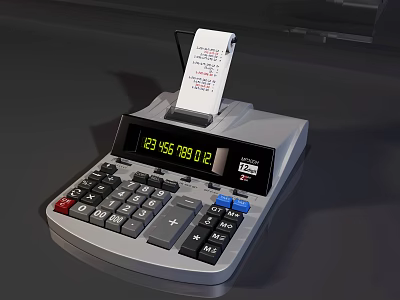 Commercial Business Equipment Electronic Calculator With Receipt Paper And Digital 3d model