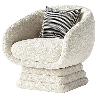 Beige Plush Single Sofa With Black And White Checkered Pillow And Stacked Base Design 3d model