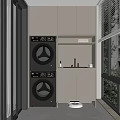 Modern Balcony Cabinet Setup With Stacked Washing Machine And Window Light 3d model