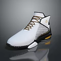 White High Top Basketball Sneakers With Brown Laces Mesh Design Black Sole Yellow Accents