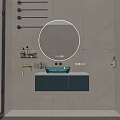Modern Bathroom Interior With Wall Cabinets Mirror Shelves Teal Sink And Toiletries Storage