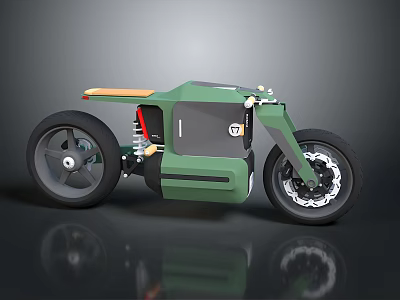 Modern Green Motorcycle Design With Streamlined Body Wooden Seat And Alloy Wheels 3d model