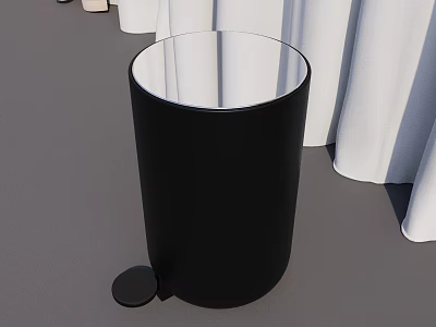 Black Cylindrical Trash Can With Pedal White Fabric Background And Gray Floor 3d model