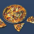 Whole Pizza With Slices And Pepperoni Mushroom Bell Pepper Toppings On Plate