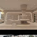 Minimalist White Shoe Store Interior Design With Round Central Island And Shelves Displaying Shoes