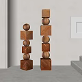 Sculptural Wooden Sculptures Stacked With Cubes And Spheres In Minimalist Interior