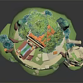 Cartoon Style Treehouse Scene With Green Plants Ladder And Small Structures