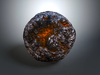 Natural Wood And Stone Spherical Decor With Textured Dark Exterior And Orange Center 3d model