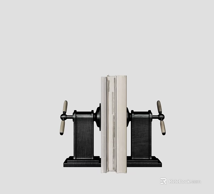 Elegant Open Book Display With Black Bookends Featuring Wooden Handles And Design 3d model 