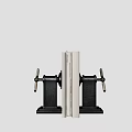 Elegant Open Book Display With Black Bookends Featuring Wooden Handles And Design