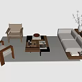 Modern Minimalist Sofa And Coffee Table Set With Wooden Chairs Area Rug And Decorative Vase