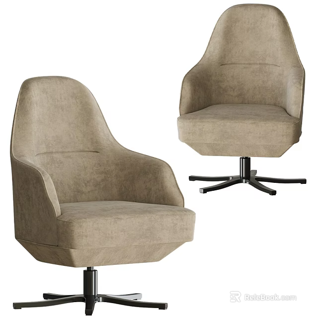 Two Beige Upholstered Office Chairs With Armrests And Modern Swivel Base 3d model 