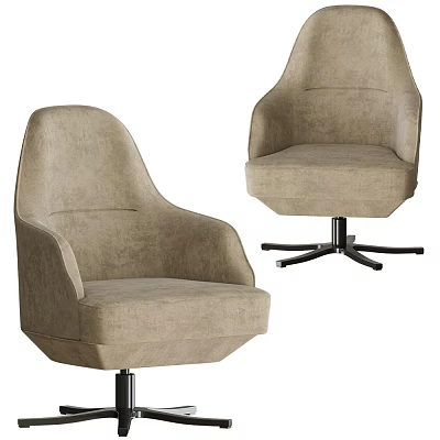 Two Beige Upholstered Office Chairs With Armrests And Modern Swivel Base 3d model