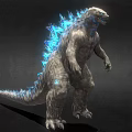 Giant Scaly Monster With Blue Glowing Spines Standing In Dark