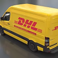 Yellow Mercedes Benz DHL Delivery Van Featuring Red Logo On Side Exterior