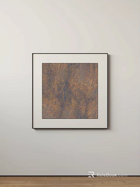 Black Framed Abstract Painting With Brown Blue Textured Patterns Hanging On Wall 3d model