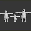 Three Polar Bear Models in Different Sizes with Arms Outstretched against Gray Background with Reflections 3d model