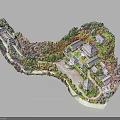 Architectural Model of Residential Buildings with Green Landscape and Surrounding Vegetation