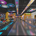 Colorful Indoor Play Zone With Bright Neon Lights And Cartoon Character Decorations