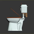 Stylish White Toilet With Orange Seat And Classic Tank Design