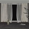 Beige Linen Curtains in Bright Living Room with Lake View and Natural Light