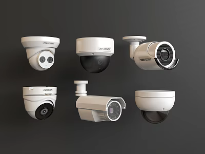 White Surveillance Cameras Various Types and Designs for Security Monitoring Systems 3d model