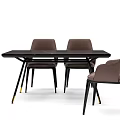 Modern Black Dining Table Set With Brown Leather Chairs And Metal Legs