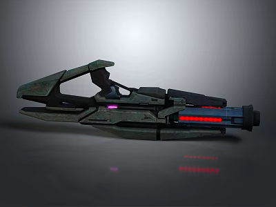 Futuristic Sci Fi Weapon With Green Metallic Body Purple Glowing Accents And Red Light Strips 3d model