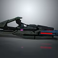Futuristic Sci Fi Weapon With Green Metallic Body Purple Glowing Accents And Red Light Strips