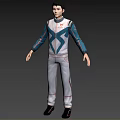 Game Movie Character White Blue Costume With Red Lines Three Angle Views Design