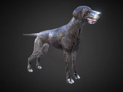 Low Poly Style Black Dog Figurine As Decorative Ornament Set With Geometric Design 3d model