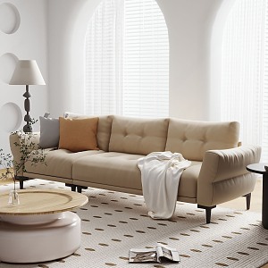 modern three-seat sofa cream three-seat sofa 3d model